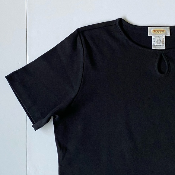 Talbots Shirt Womens Size Large Short Sleeve Keyhole Front 100% Cotton Blouse - Picture 6 of 11